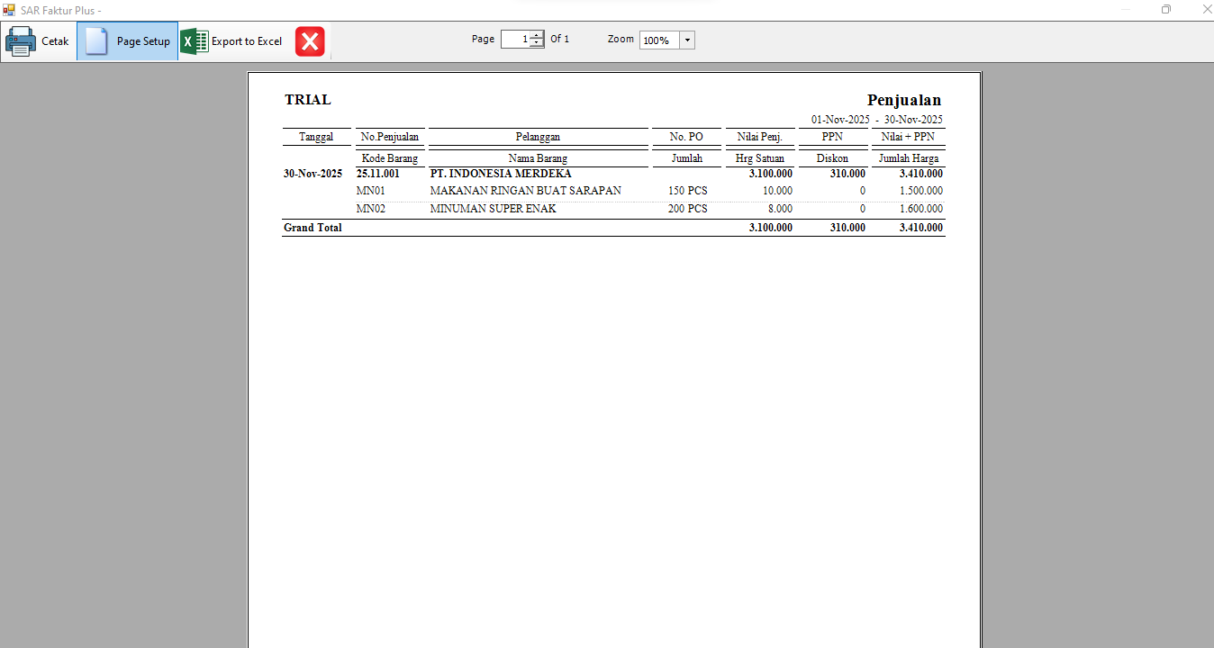 Laporan Penjualan Detil